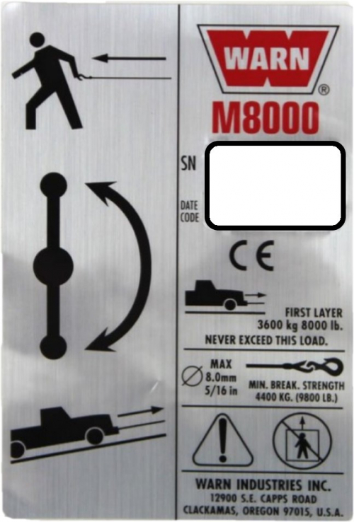 WARN KIT LABEL  CE M8000